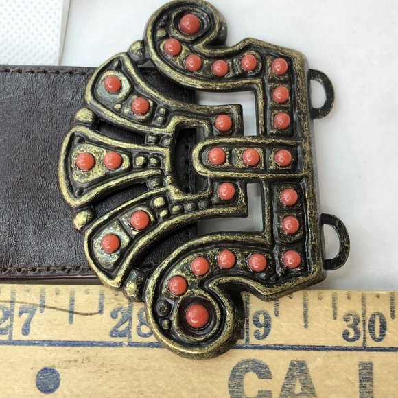 Vintage 90s Y2K Another Line Brown Faux Coral Cluster Elastic Stretch Belt 30" - Picture 7 of 7